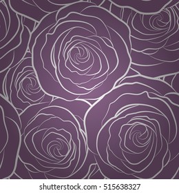 Vector seamless pattern. Can be used for festive greeting card, textil print or fabric. Lovely monochrome rose flowers in violet colors.
