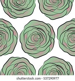 Vector seamless pattern. Can be used for festive greeting card, textil print or fabric. Lovely rose flowers in neutral and pink colors on white background.