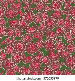 Vector seamless pattern. Can be used for festive greeting card, textil print or fabric. Lovely rose flowers in red colors.