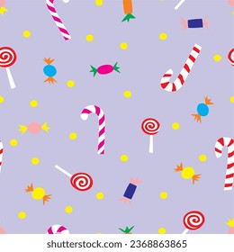 Vector seamless pattern with candies. A beautiful background for the holidays and for wrapping paper.