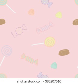 Vector Seamless Pattern candies in delicate colors on a pink background