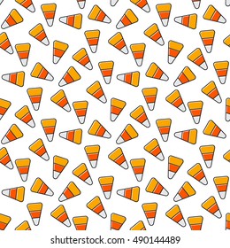 Vector seamless pattern with candy corn in trendy linear style. Abstract halloween background