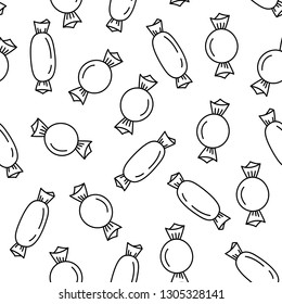 Vector seamless pattern with candy. Doodle style.