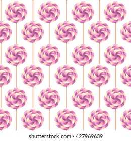 vector seamless pattern with candy, lollipop spiral multicolored,  white background
