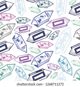 Vector seamless pattern, candy sketch, blue shades drawn on a white background
