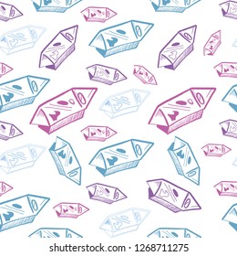 Vector seamless pattern, candy sketch, blue shades drawn on a white background