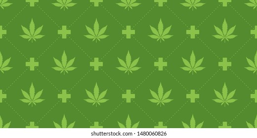 Vector seamless pattern; Cannabis leaves and medical crosses; Simple minimal design for your products.