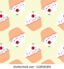 Vector seamless pattern with cap cake. Food background for cafe, restaurant menu cover, wrapping paper, design banner. Creative summer wallpaper.