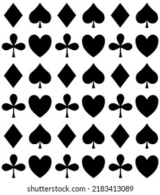 Vector seamless pattern of card suits silhouette isolated on white background