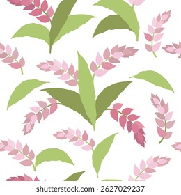 Vector seamless pattern with cardamom flowers and leaves isolated on the transparent background