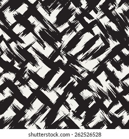 Vector seamless pattern with careless strokes. Abstract background with brush strokes. Monochrome hand drawn texture