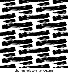 Vector seamless pattern with careless strokes of horizontal lines. Abstract background made using of brush smears. Black and white hand drawn texture. Watercolor Stripe Grunge.