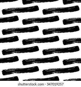 Vector seamless pattern with careless strokes of horizontal lines. Abstract background made using of brush smears. Black and white hand drawn texture.