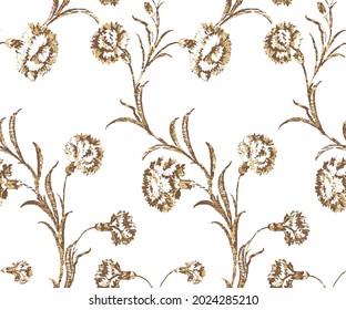 Vector seamless pattern of carnation flower on white backgrounds. brown Flower carnation background.