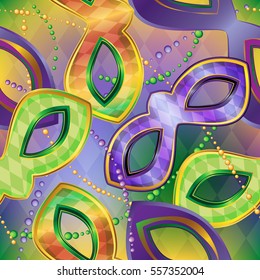 Vector seamless pattern of carnival masks and beads