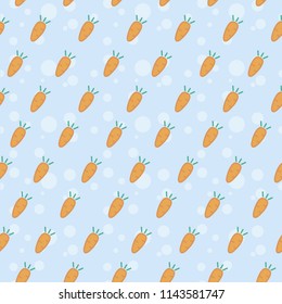 Vector seamless pattern with carrots and bubbles in linear style on blue backdrop. Cute wallpaper for children. For print on clothes for boys and girls, package, banner, wrapping paper, decoration. 