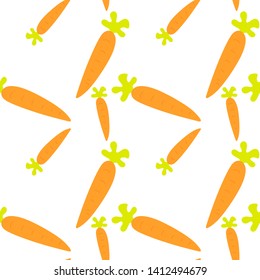 Vector seamless pattern with carrots on white background. Vegetable summer pattern, colorful print for design .