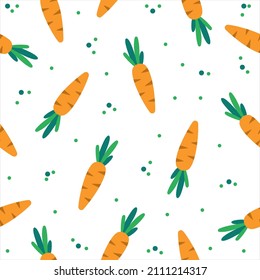 Vector seamless pattern with carrots on white background. Vector summer or Easter pattern. 