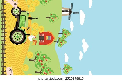 Vector seamless pattern. Cars in road, houses, trees, snow on a green background