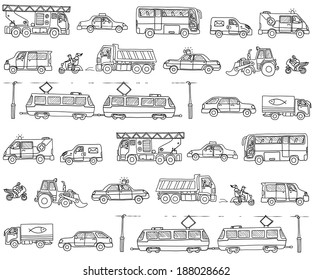 Vector seamless pattern with cars. Traffic. Doodle set. 