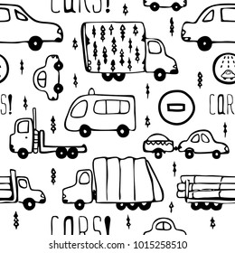 Vector seamless pattern with cars and trucks