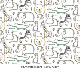 Vector Seamless Pattern Cartoon African Animals Stock Vector (royalty 