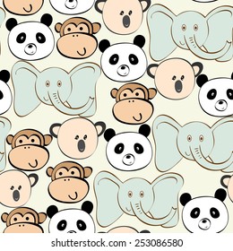 Vector seamless  pattern with cartoon animal face.