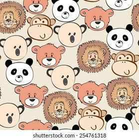 Vector seamless  pattern with cartoon animal face.