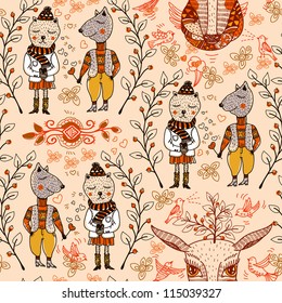 vector seamless pattern with cartoon animals