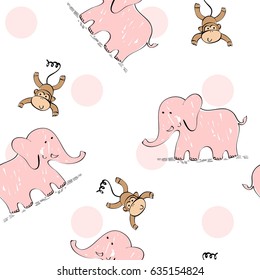 Vector seamless pattern with cartoon animals