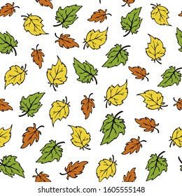 vector seamless pattern with cartoon autumn leaves. can be used as a textile design, packaging paper, wallpaper and other things.