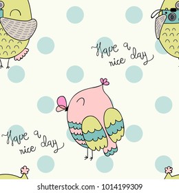 Vector seamless pattern with cartoon baby owls