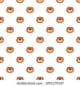 Vector seamless pattern of cartoon beaver