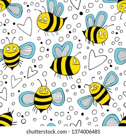 Vector seamless pattern with cartoon bees.