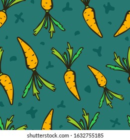 vector seamless pattern with cartoon carrots. it can be used as a kitchen textile design, packaging paper, background or wallpaper.