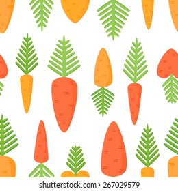 Vector seamless pattern with cartoon carrots. Carrots for Easter Bunny. 