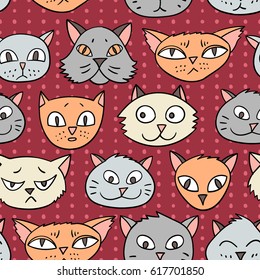 Vector seamless pattern with cartoon cats.