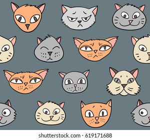 Vector seamless pattern with cartoon cats.