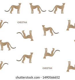Vector seamless pattern with cartoon cheetahs. Colored seamless background with cheetahs.