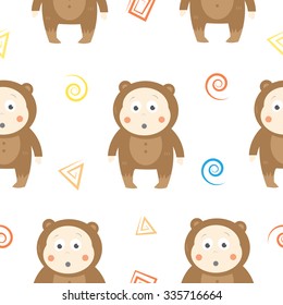 Vector seamless pattern with cartoon children in suits. Little bears.