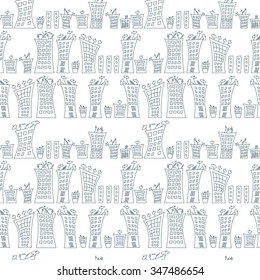 Vector Seamless Pattern. Cartoon City Houses