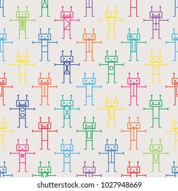 Vector seamless pattern of cartoon color robots