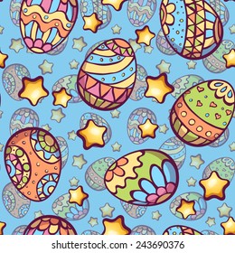 Vector seamless pattern of cartoon color eggs