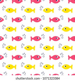 Vector seamless pattern of cartoon colorful fishes.