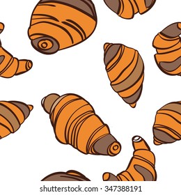Vector seamless pattern with cartoon croissants.