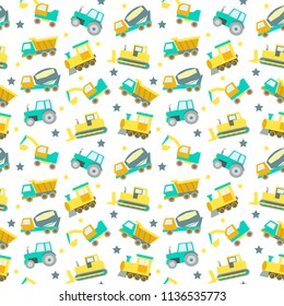 Vector seamless pattern   with cartoon cute transport