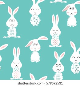 Vector seamless pattern with cartoon cute bunny