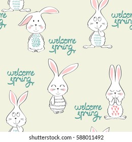 Vector seamless pattern with cartoon cute bunny