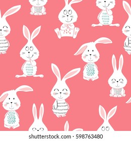 Vector seamless pattern with cartoon cute bunny