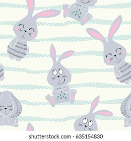 Vector seamless pattern with cartoon cute bunny